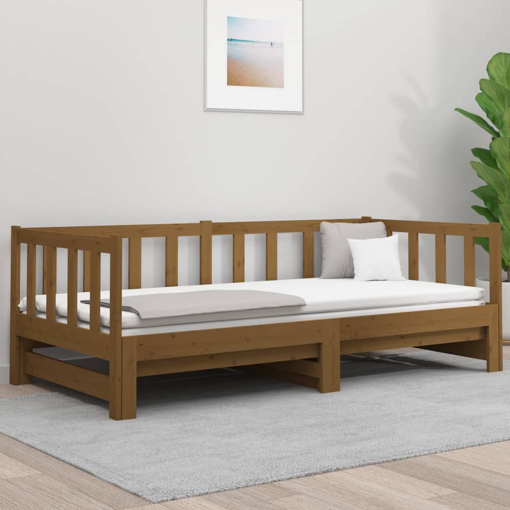 vidaXL Sofá cama extraíble sin colchón marrón miel 2x(90x190) cm