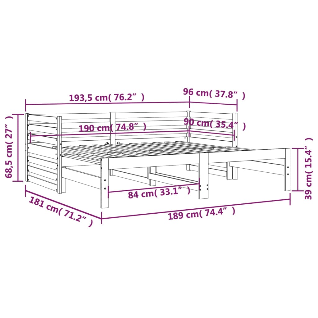 vidaXL Sofá cama extraíble sin colchón marrón miel 2x(90x190) cm