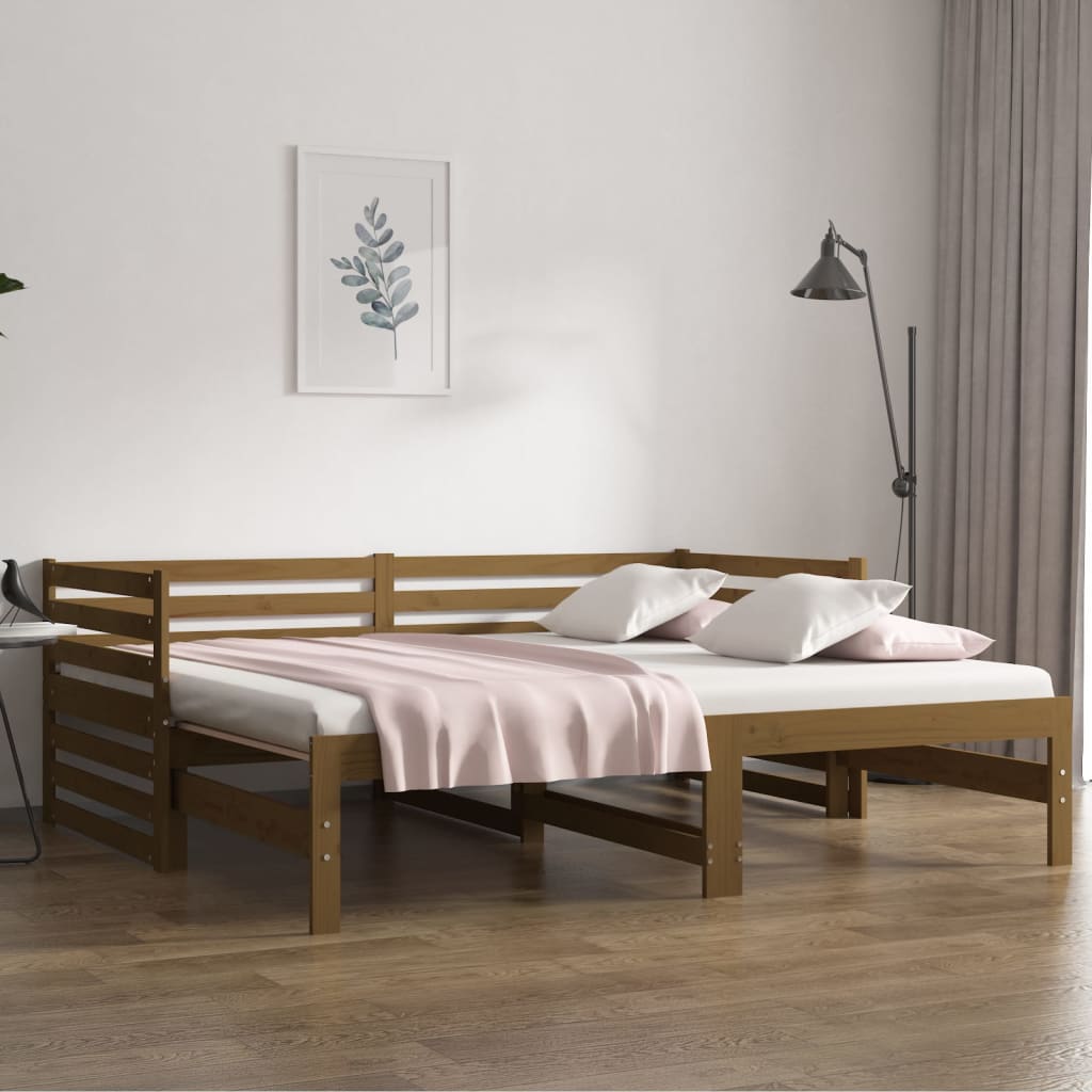 vidaXL Sofá cama extraíble sin colchón marrón miel 2x(90x190) cm