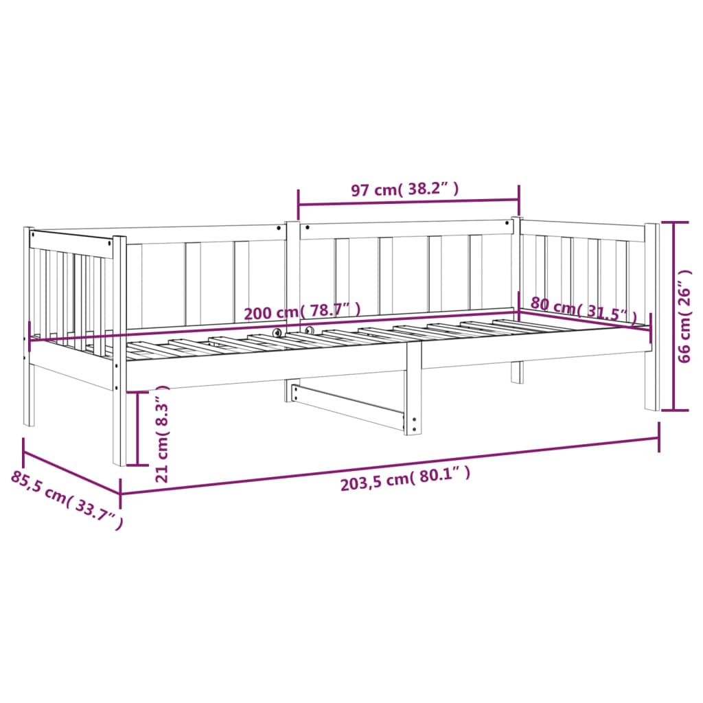 vidaXL Sofá cama sin colchón madera maciza de pino 80x200 cm