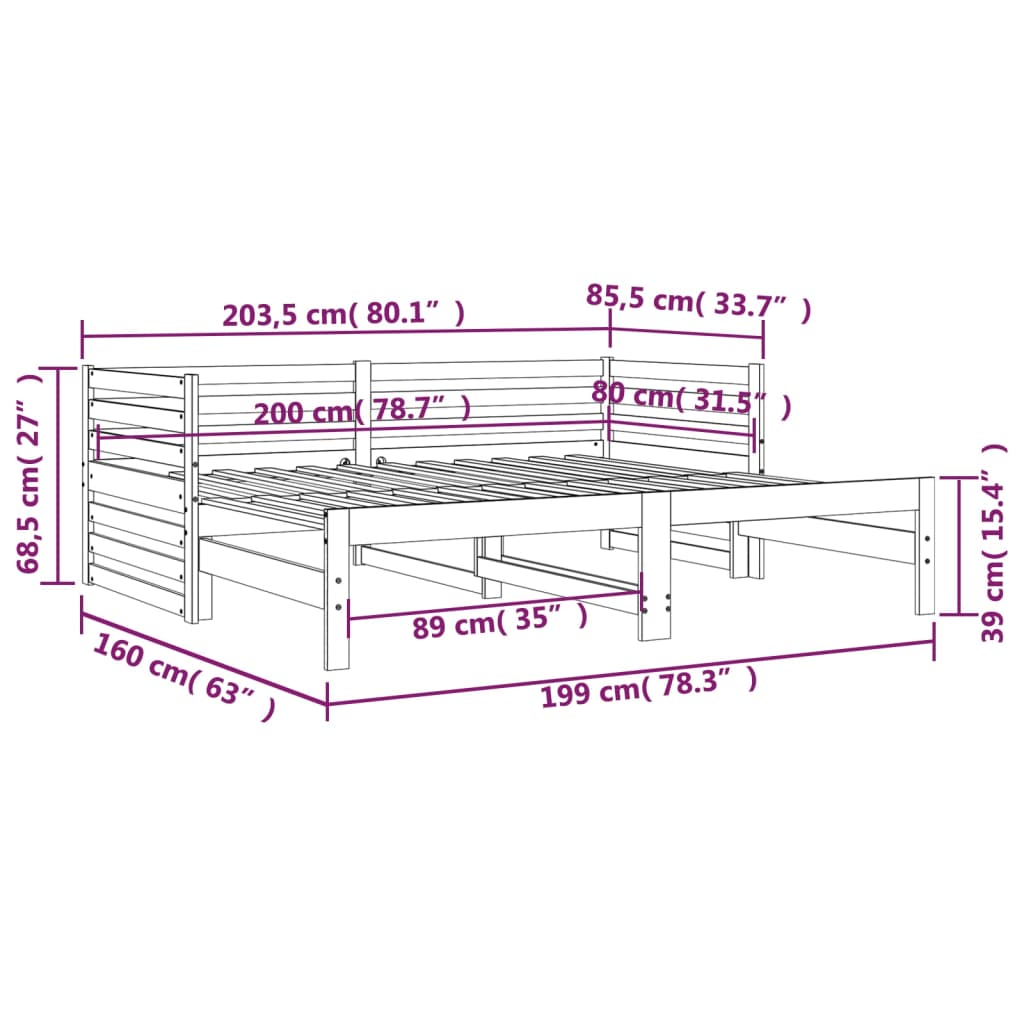 vidaXL Sofá cama extraíble sin colchón negro 2x(80x200) cm