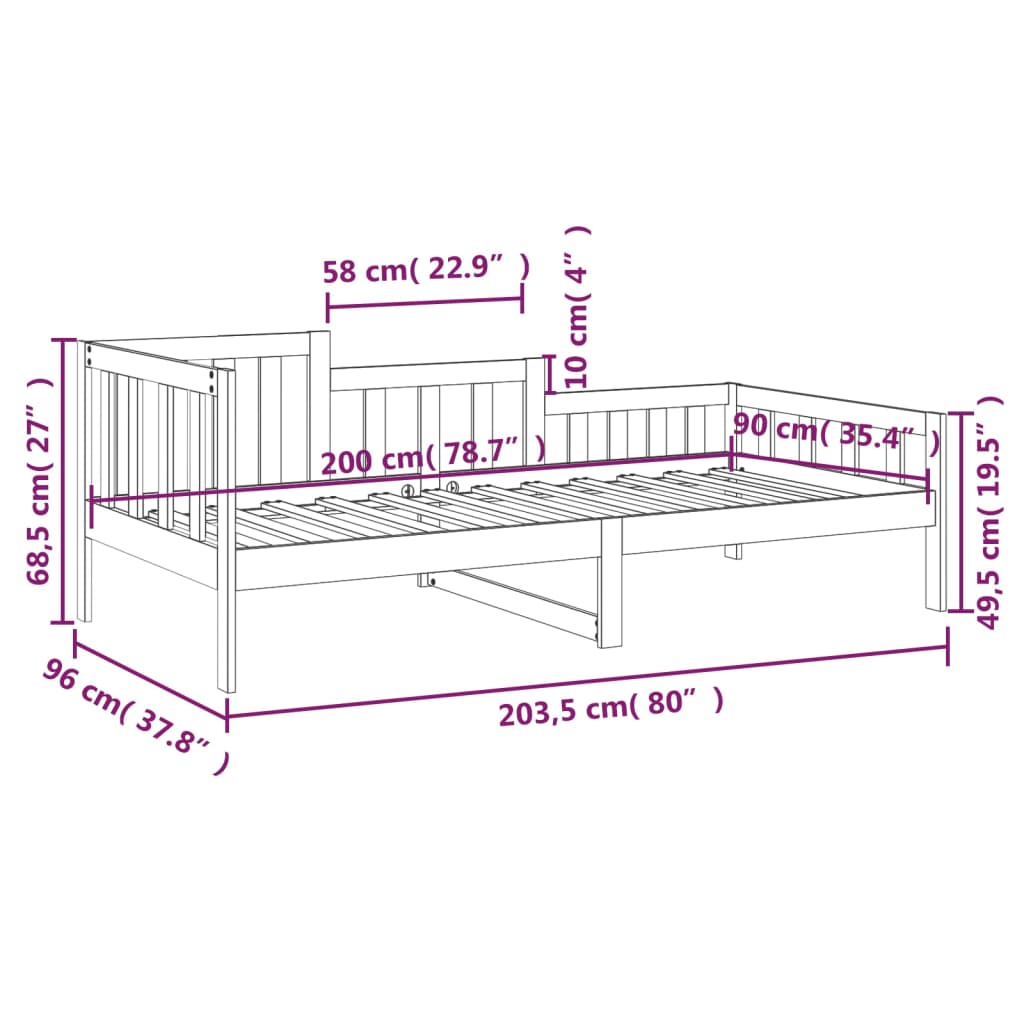 vidaXL Sofá cama sin colchón madera maciza de pino 90x200 cm