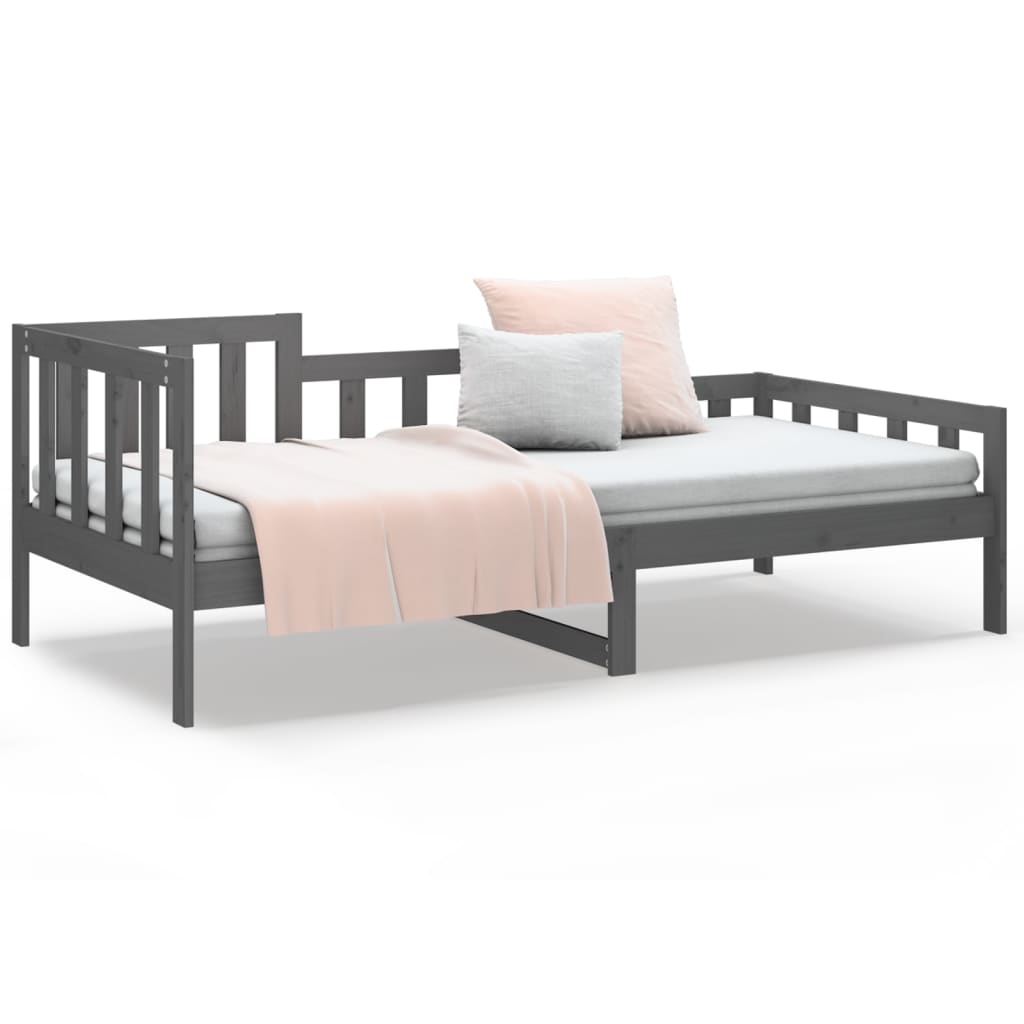 vidaXL Sofá cama madera maciza de pino gris 90x200 cm