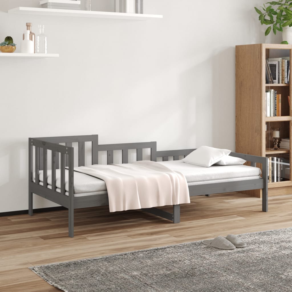 vidaXL Sofá cama madera maciza de pino gris 90x200 cm