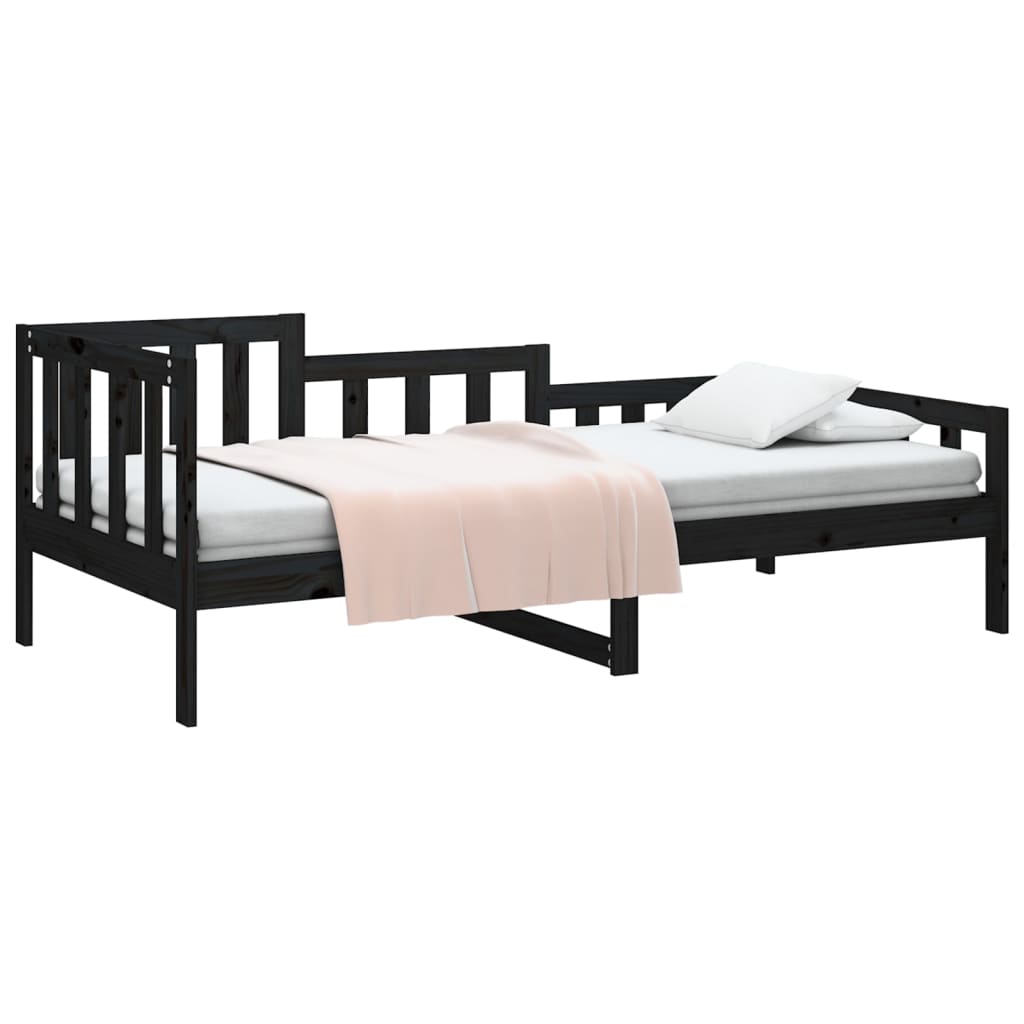 vidaXL Sofá cama madera maciza de pino negro 90x200 cm