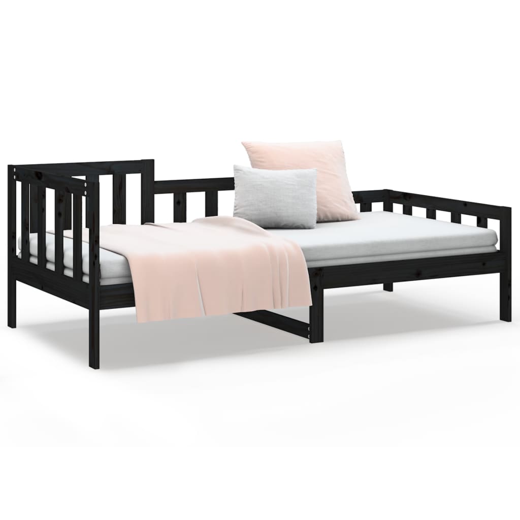 vidaXL Sofá cama madera maciza de pino negro 90x200 cm