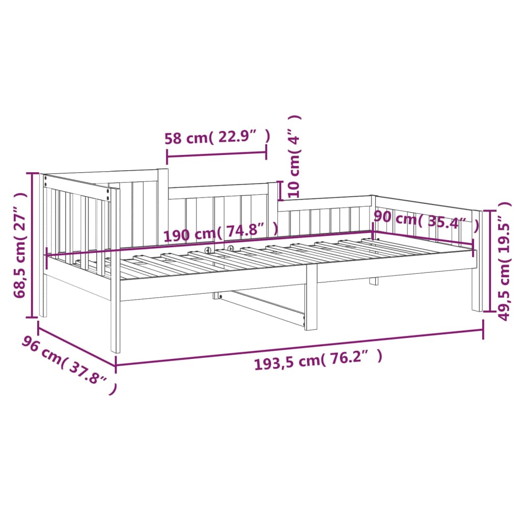 vidaXL Sofá cama sin colchón madera maciza de pino blanco 90x190 cm