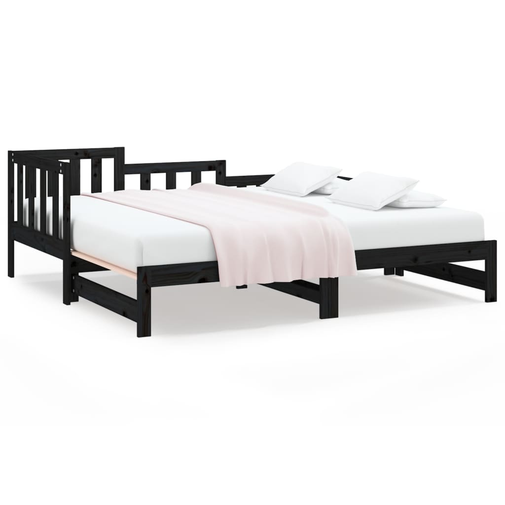 vidaXL Sofá cama extraíble madera maciza de pino negro 2x(80x200) cm