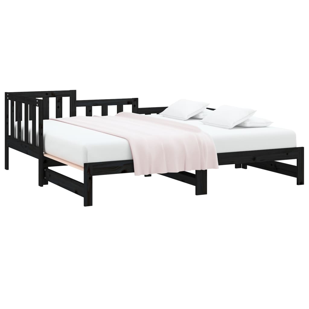 vidaXL Sofá cama extraíble madera maciza de pino negro 2x(80x200) cm