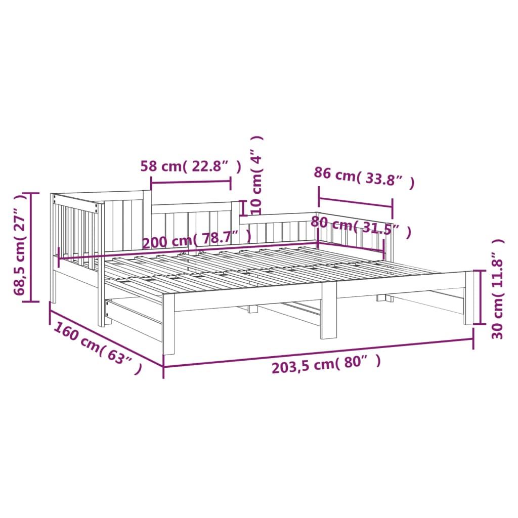 vidaXL Sofá cama extraíble madera maciza de pino negro 2x(80x200) cm