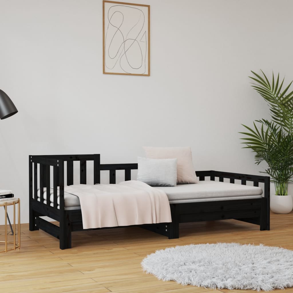 vidaXL Sofá cama extraíble madera maciza de pino negro 2x(80x200) cm