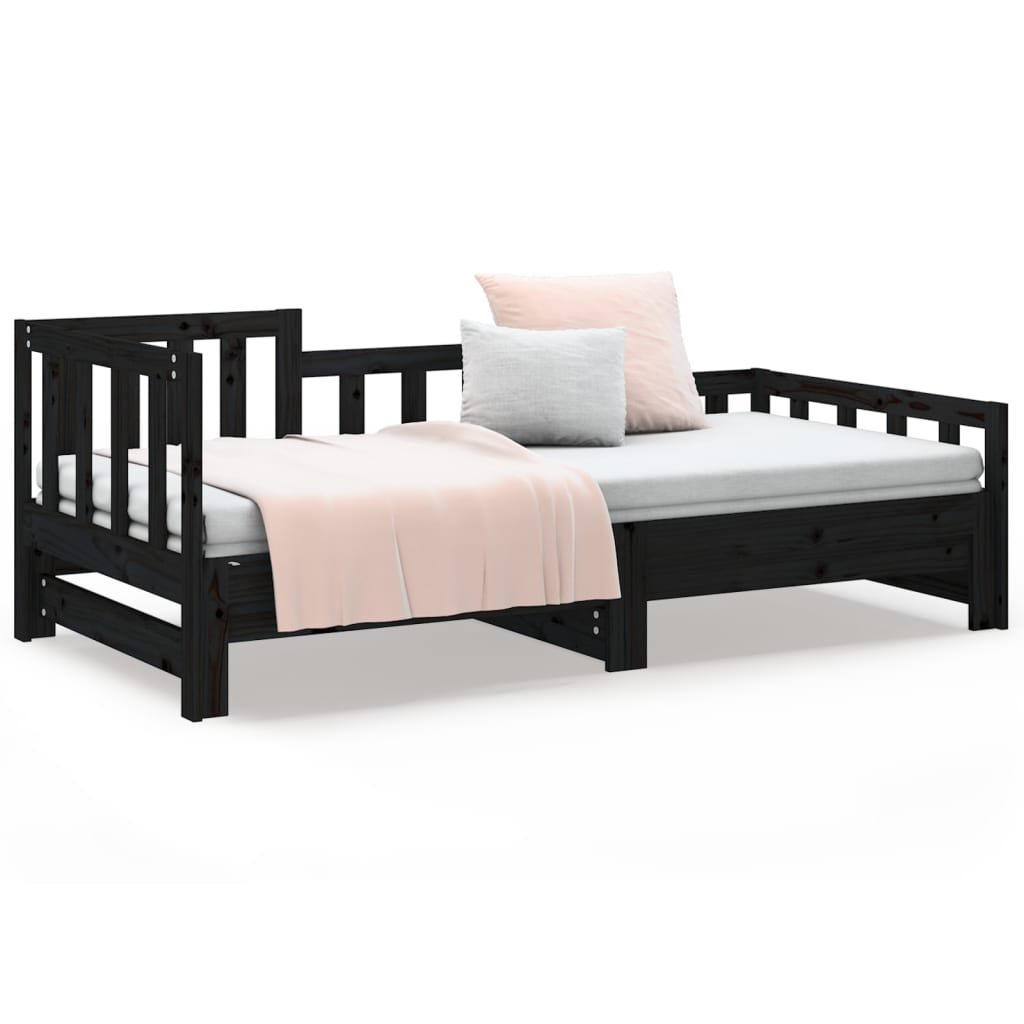 vidaXL Sofá cama extraíble madera maciza de pino negro 2x(80x200) cm