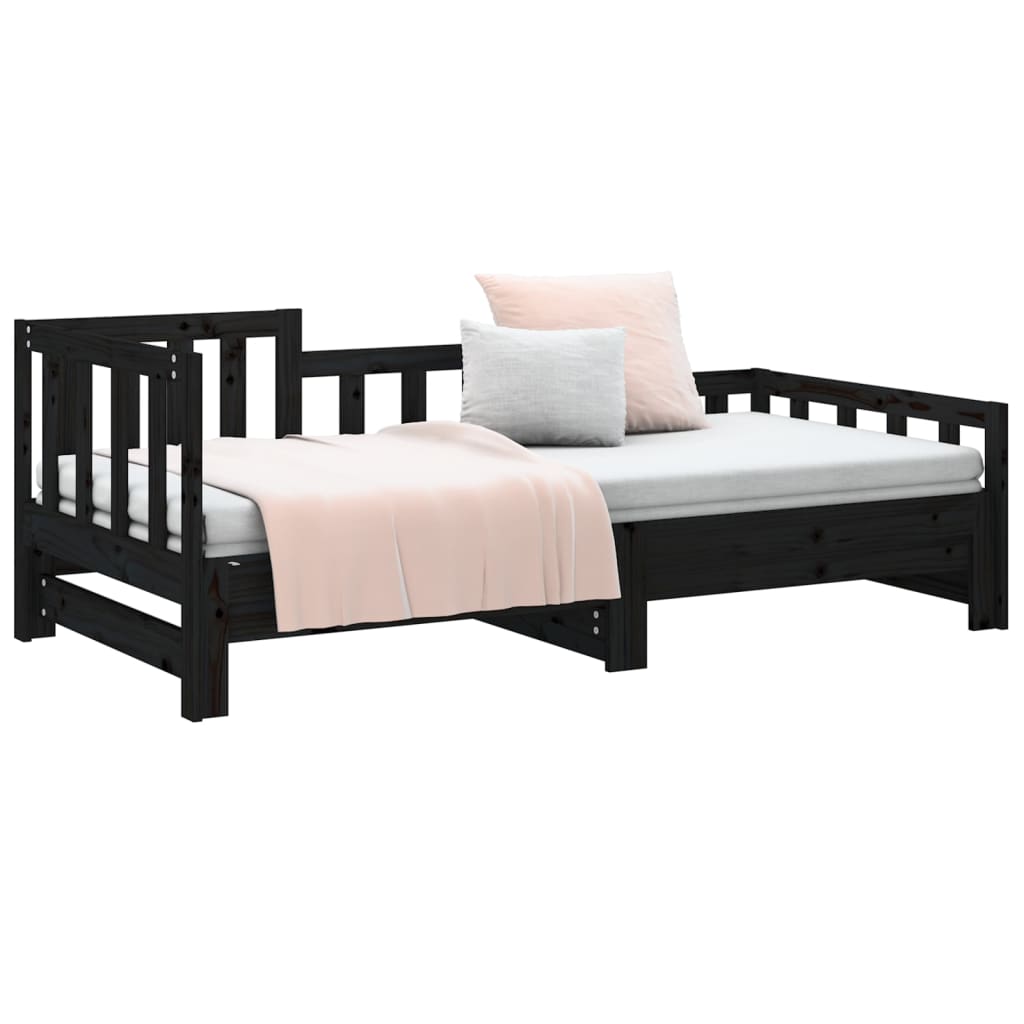 vidaXL Sofá cama extraíble madera maciza de pino negro 2x(80x200) cm