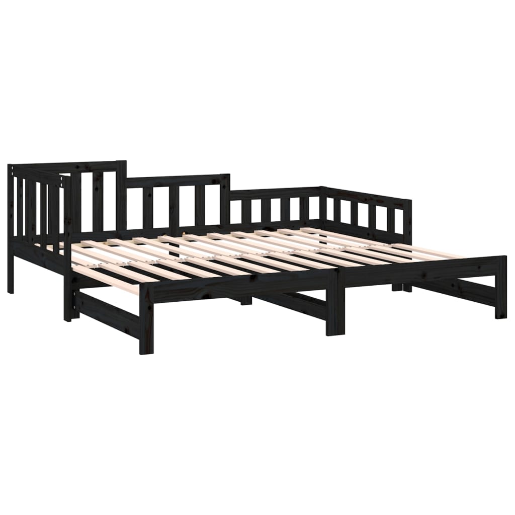 vidaXL Sofá cama extraíble madera maciza de pino negro 2x(80x200) cm