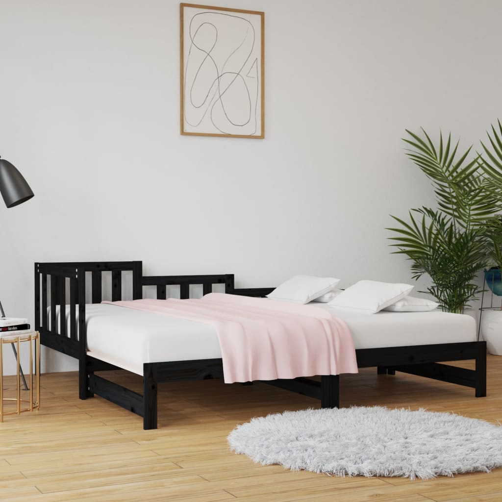 vidaXL Sofá cama extraíble madera maciza de pino negro 2x(80x200) cm