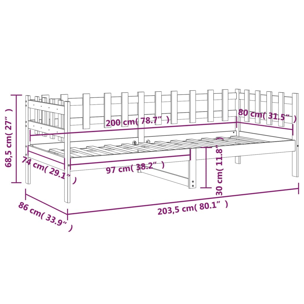 vidaXL Sofá cama sin colchón madera maciza pino marrón miel 80x200 cm