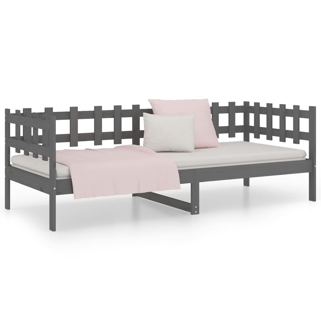 vidaXL Sofá cama madera maciza de pino gris 90x200 cm