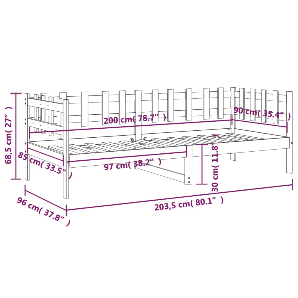 vidaXL Sofá cama madera maciza de pino gris 90x200 cm