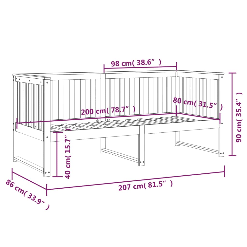 vidaXL Sofá cama sin colchón madera maciza de pino gris 80x200 cm