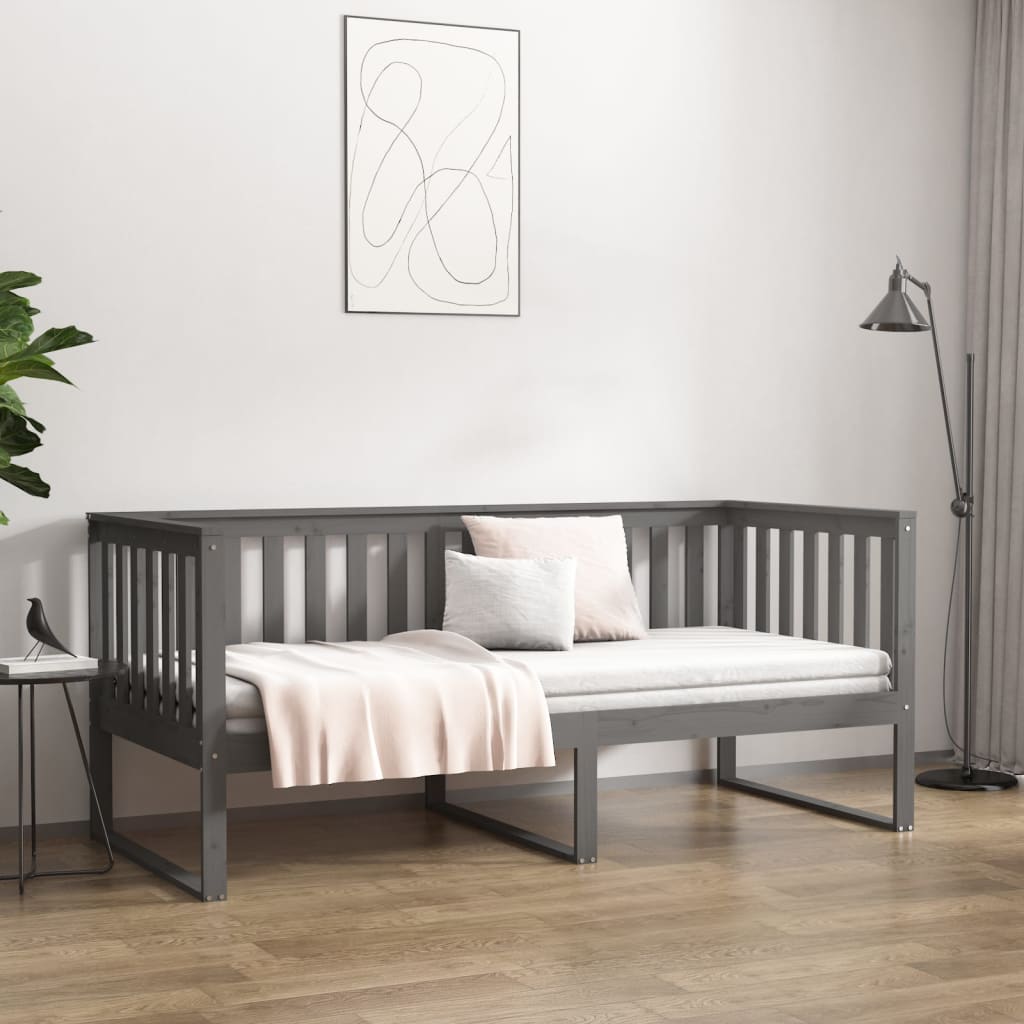 vidaXL Sofá cama sin colchón madera maciza de pino gris 90x190 cm