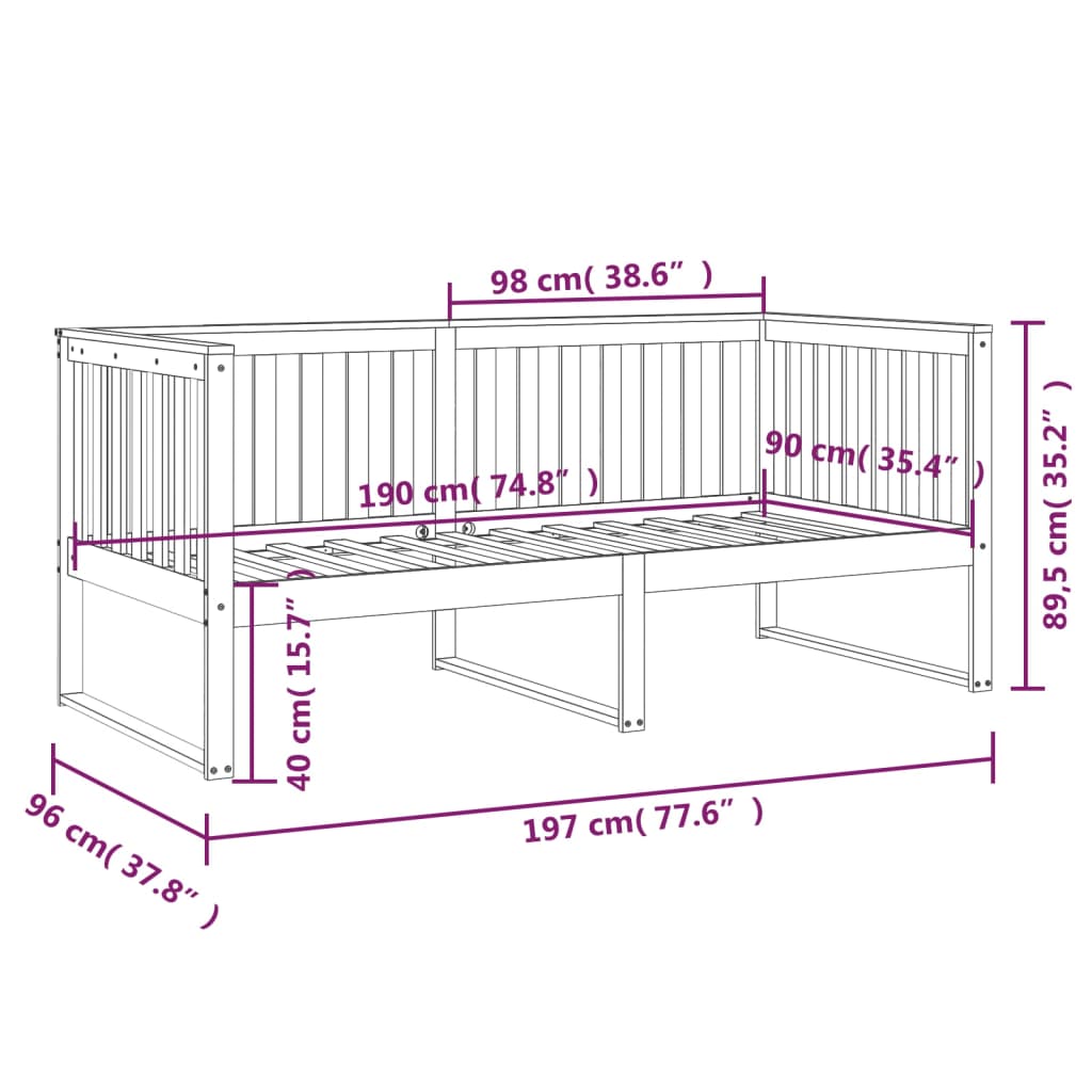 vidaXL Sofá cama sin colchón madera maciza de pino gris 90x190 cm