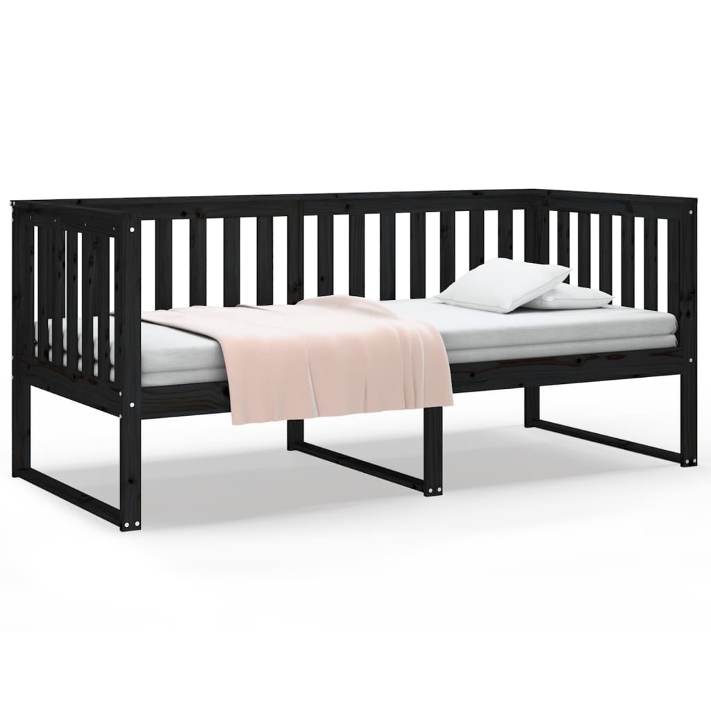 vidaXL Sofá cama de madera maciza de pino negro 100x200 cm