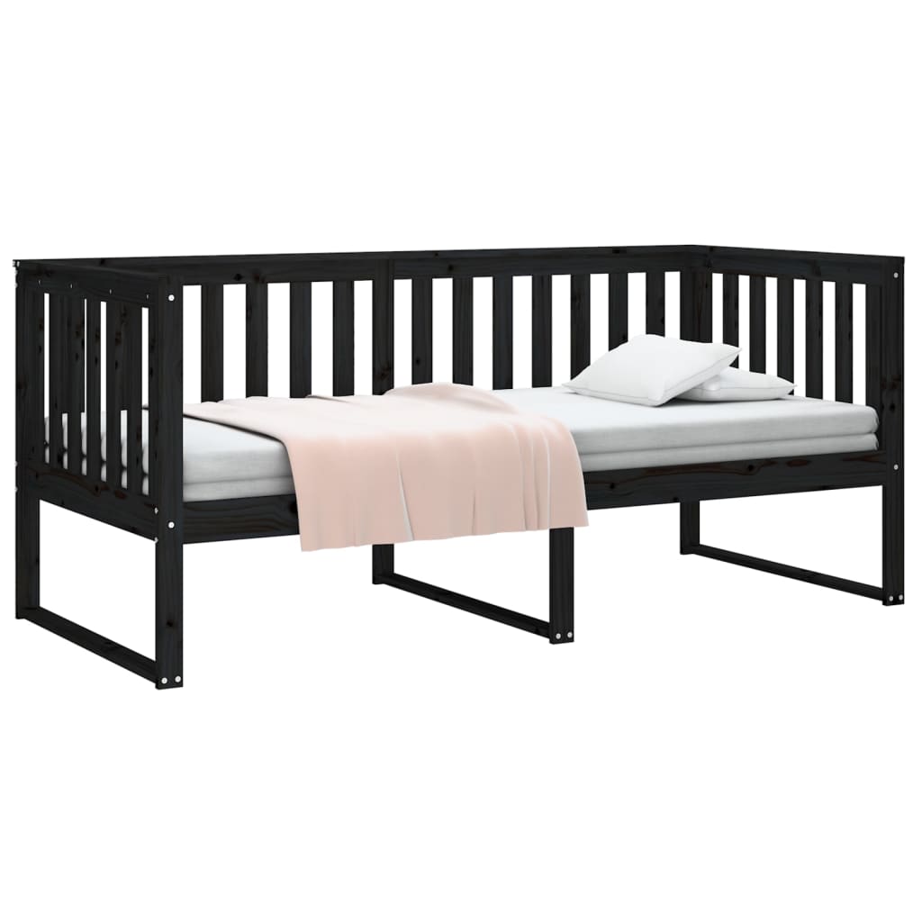 vidaXL Sofá cama de madera maciza de pino negro 100x200 cm