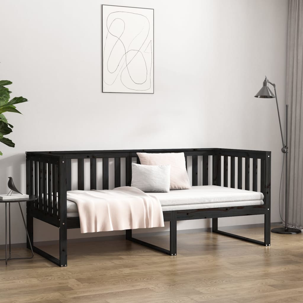 vidaXL Sofá cama de madera maciza de pino negro 100x200 cm