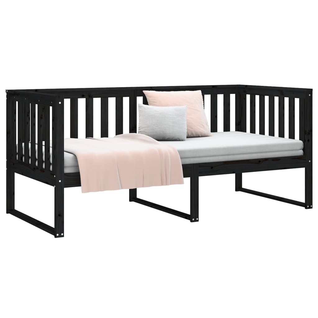 vidaXL Sofá cama de madera maciza de pino negro 100x200 cm