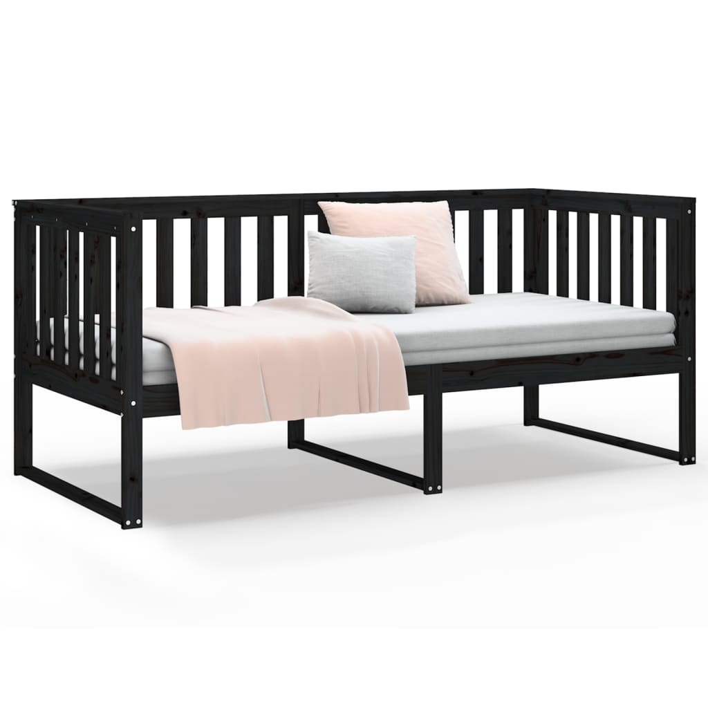 vidaXL Sofá cama de madera maciza de pino negro 100x200 cm