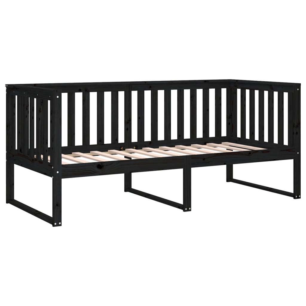 vidaXL Sofá cama de madera maciza de pino negro 100x200 cm