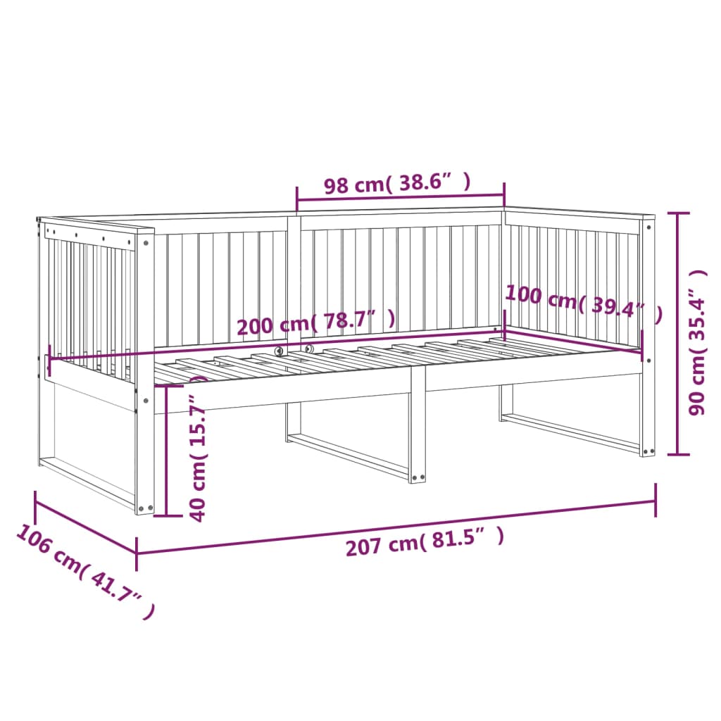 vidaXL Sofá cama de madera maciza de pino negro 100x200 cm