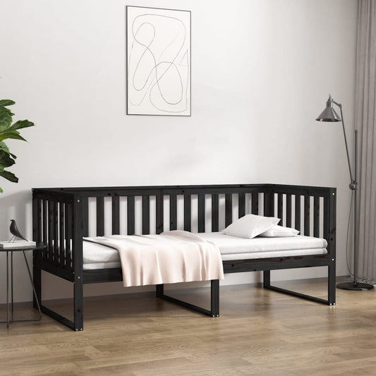 vidaXL Sofá cama de madera maciza de pino negro 100x200 cm