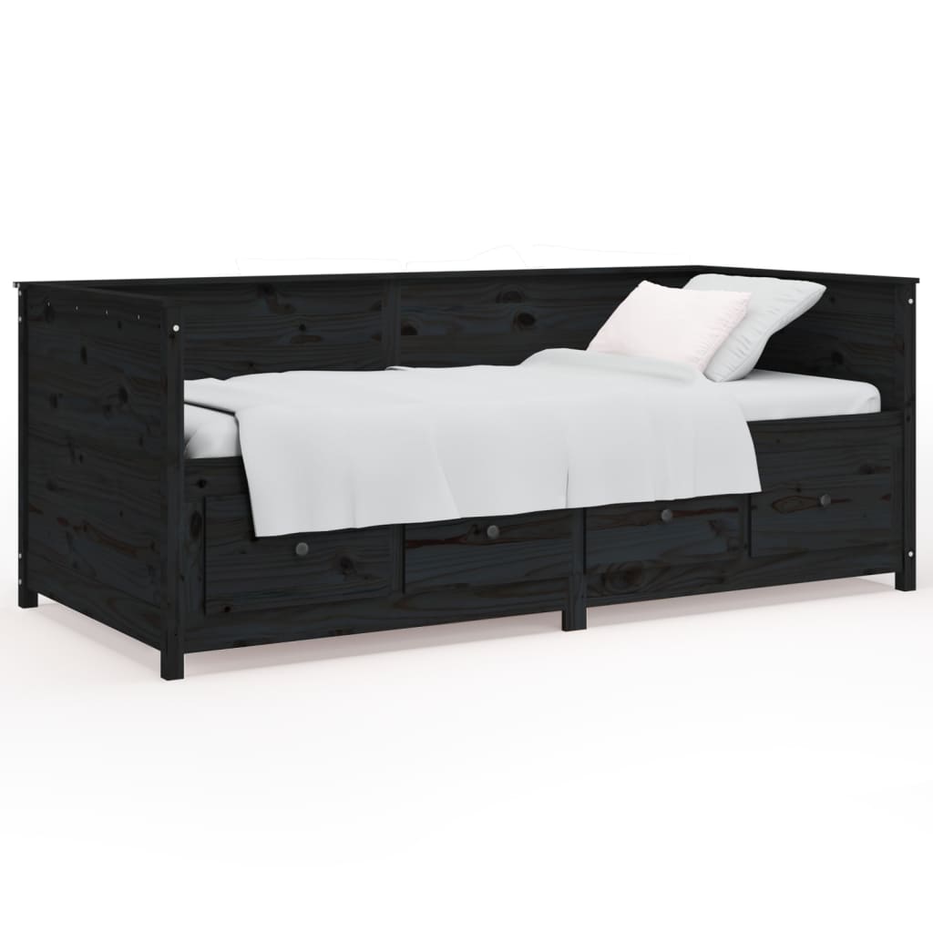 vidaXL Sofá cama madera maciza de pino negro 90x200 cm