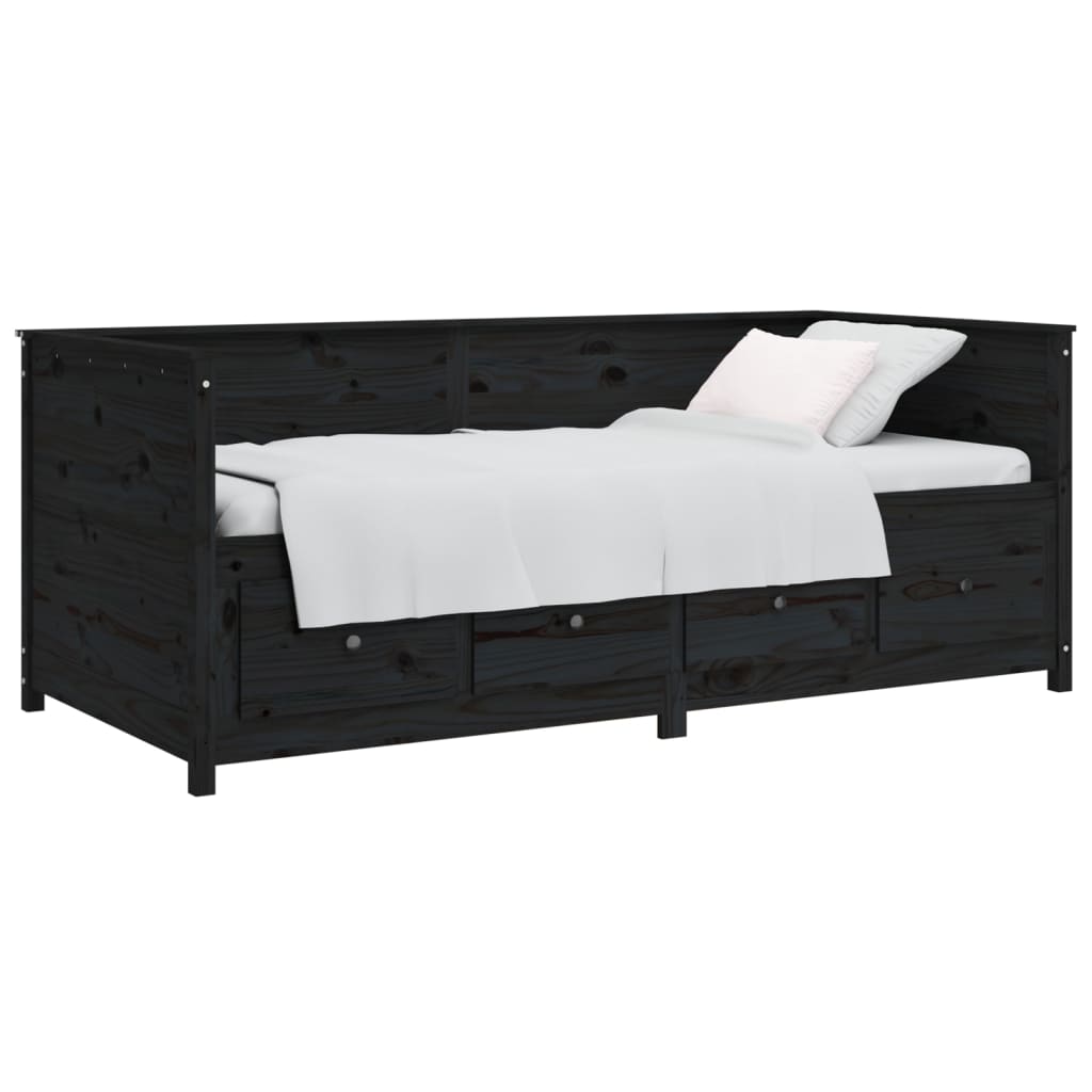 vidaXL Sofá cama madera maciza de pino negro 90x200 cm