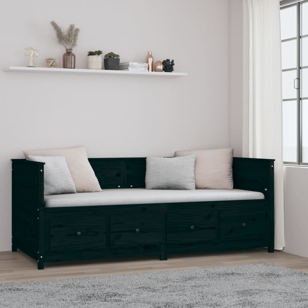 vidaXL Sofá cama madera maciza de pino negro 90x200 cm