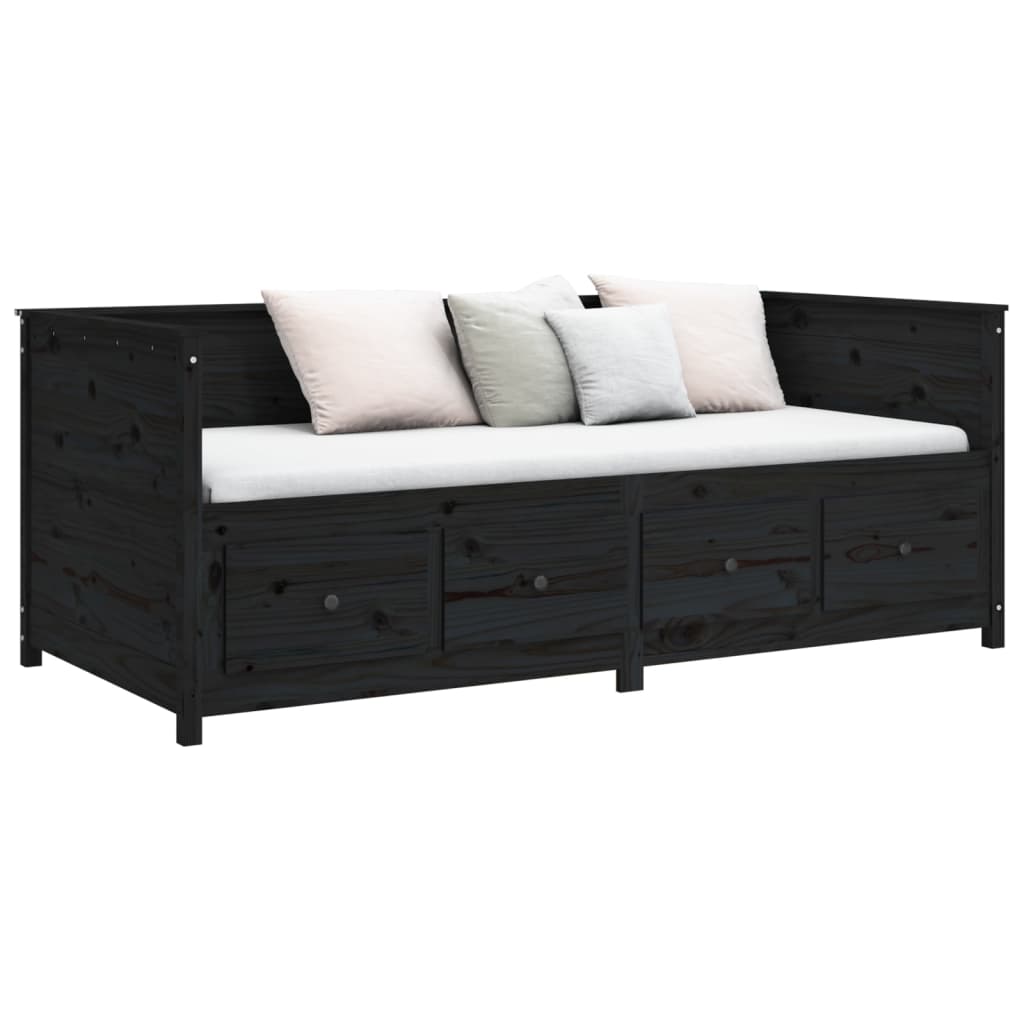 vidaXL Sofá cama madera maciza de pino negro 90x200 cm