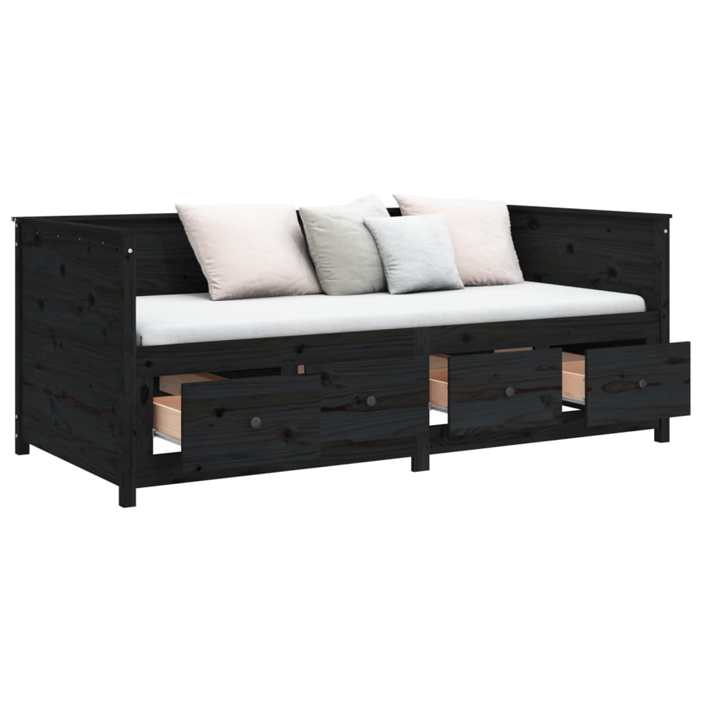 vidaXL Sofá cama madera maciza de pino negro 90x200 cm