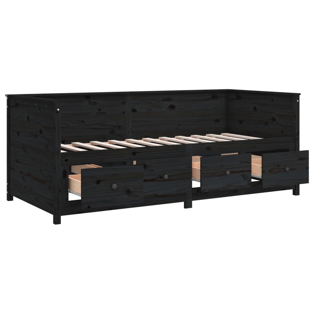 vidaXL Sofá cama madera maciza de pino negro 90x200 cm