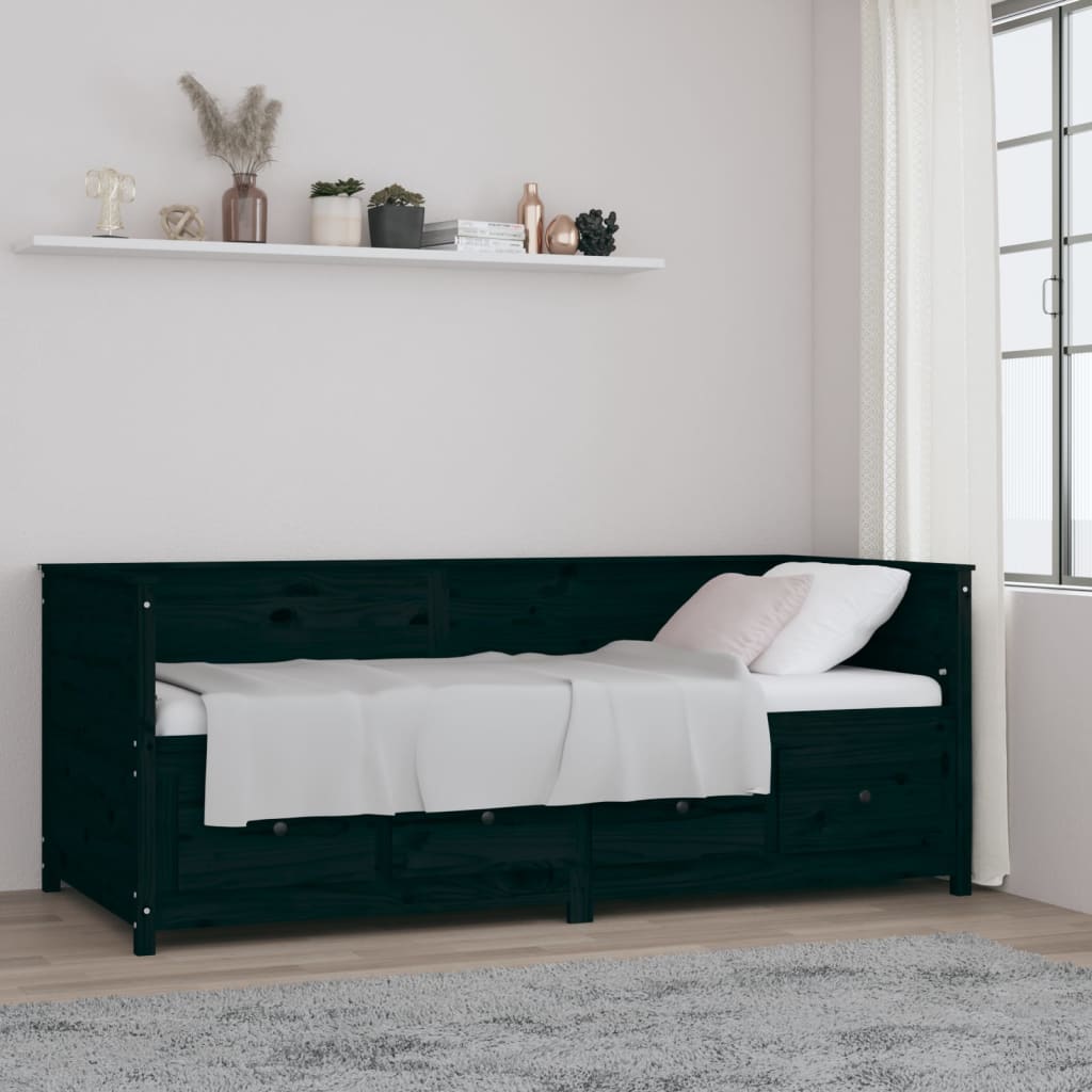 vidaXL Sofá cama madera maciza de pino negro 90x200 cm