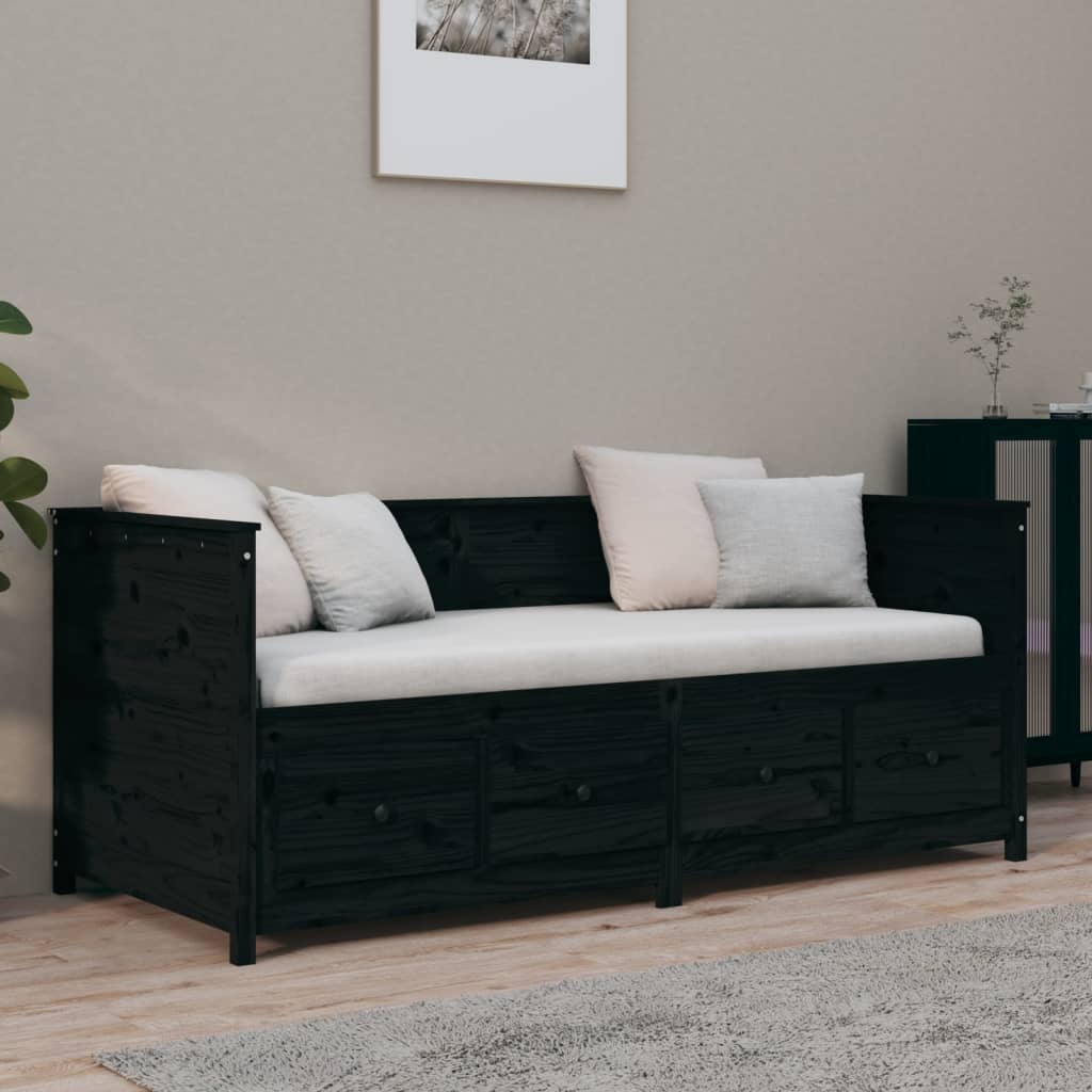 vidaXL Sofá cama sin colchón madera maciza de pino negro 90x190 cm