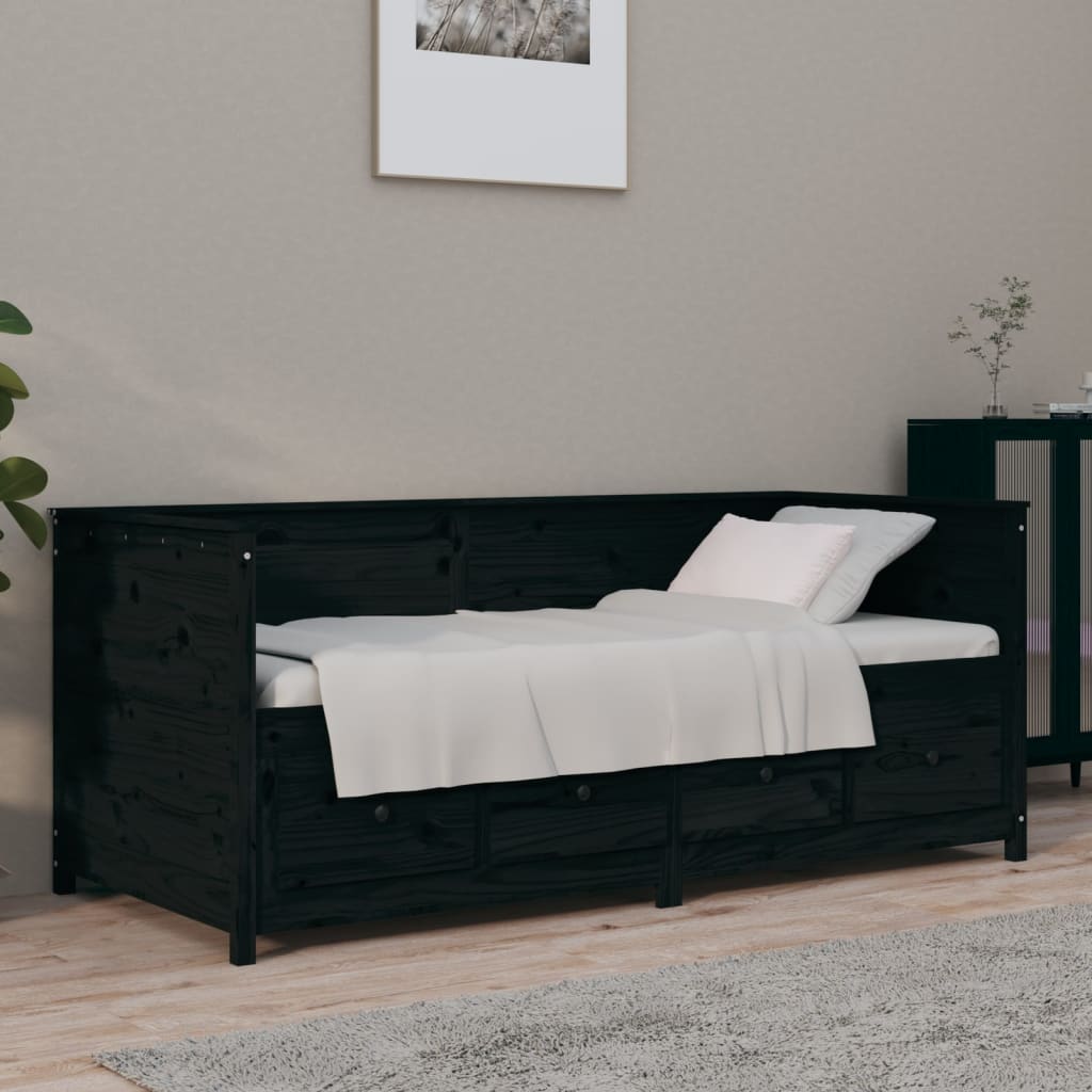 vidaXL Sofá cama sin colchón madera maciza de pino negro 90x190 cm