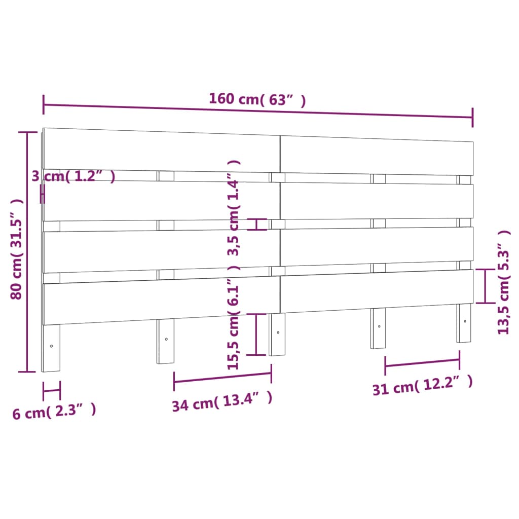 vidaXL Cabecero de cama madera maciza de pino 160x3x80 cm