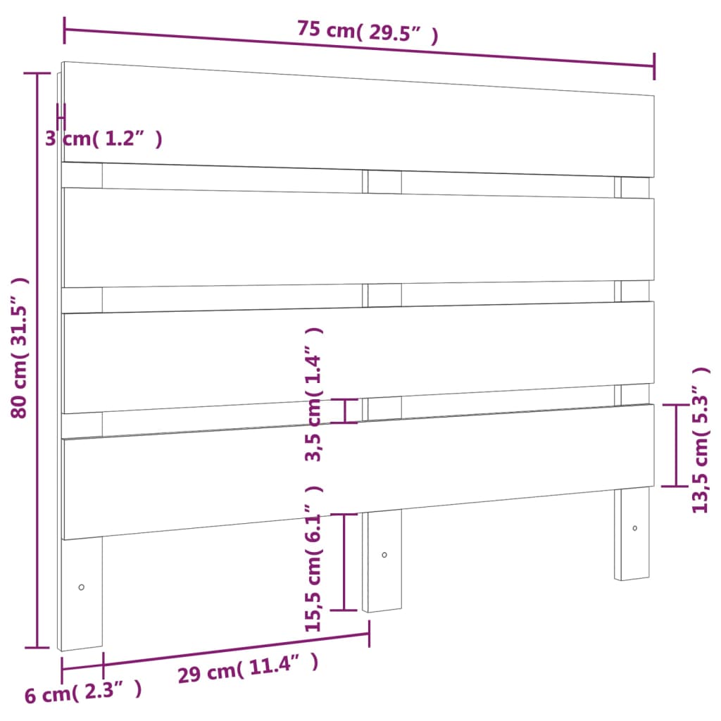 vidaXL Cabecero madera maciza de pino 75x3x80 cm