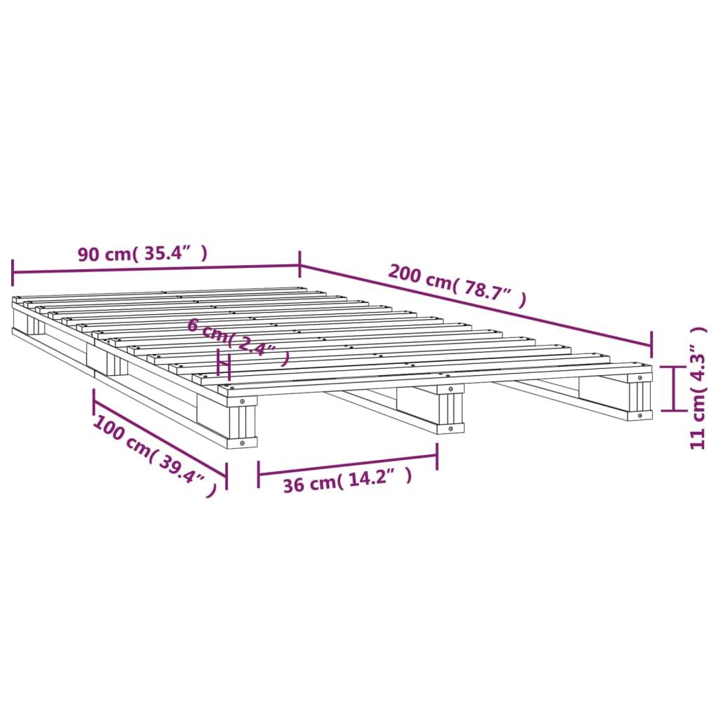 vidaXL Cama de palets madera maciza de pino blanco 90x200 cm