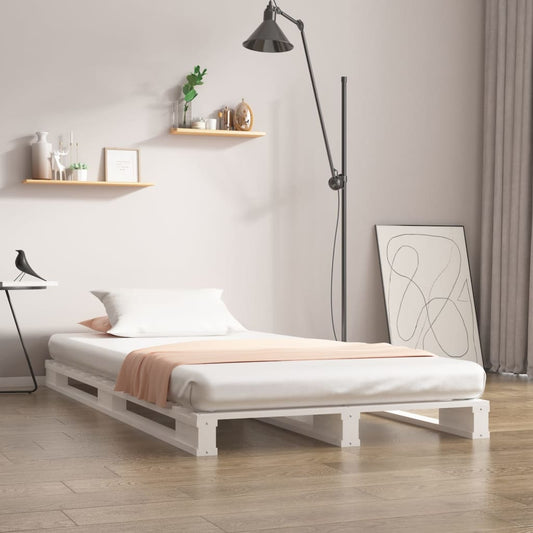 vidaXL Cama de palets madera maciza de pino blanco 90x200 cm