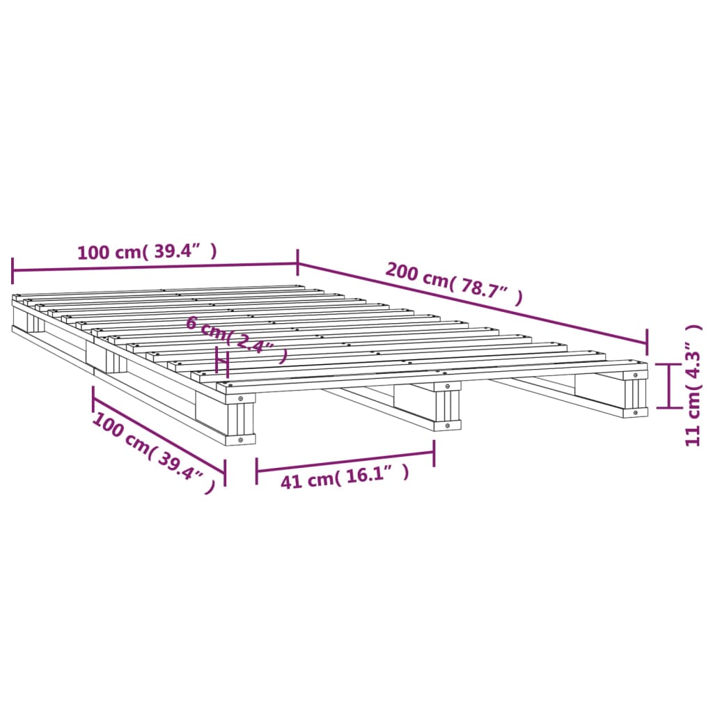 vidaXL Cama de palets madera maciza de pino 100x200 cm