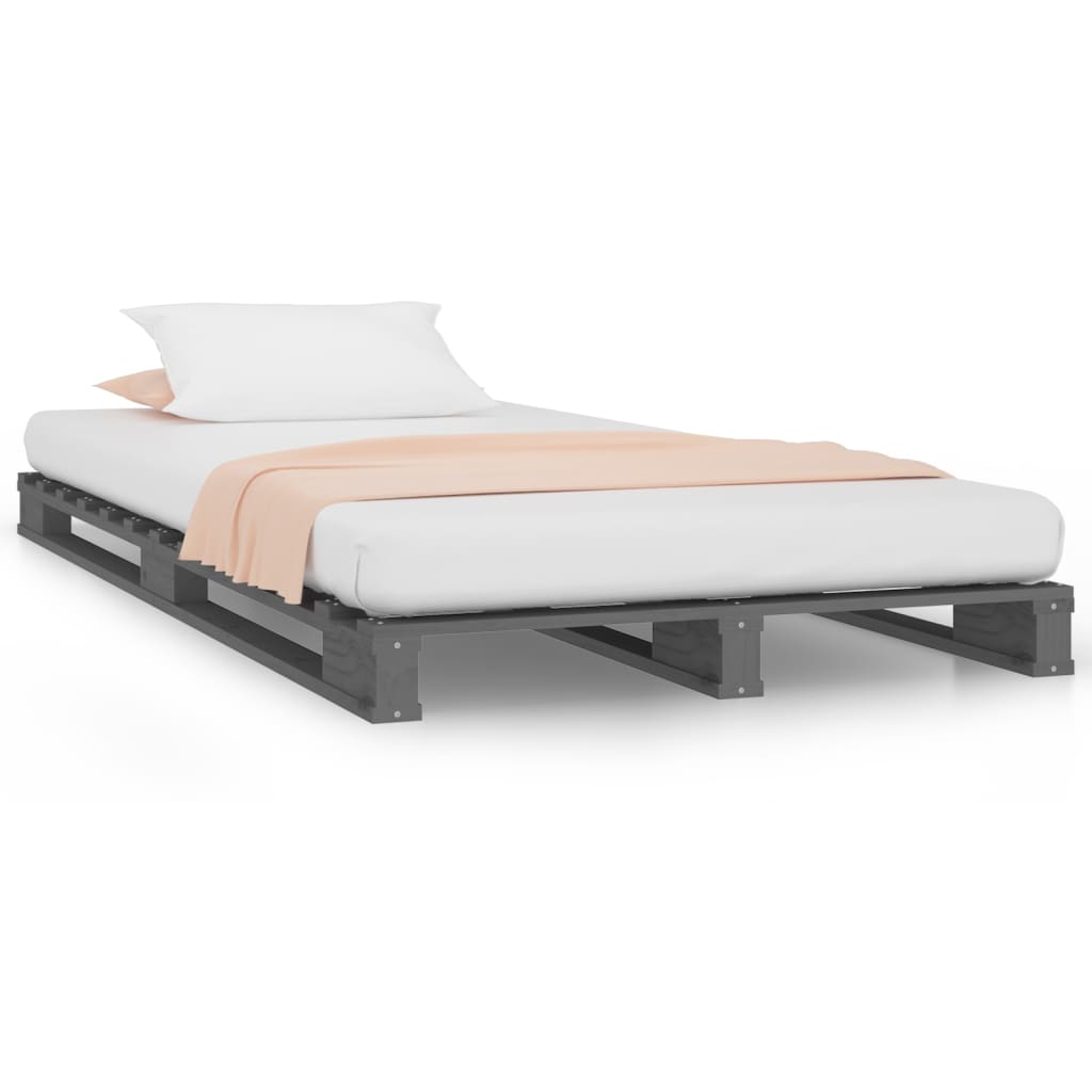 vidaXL Cama de palets madera maciza de pino gris 100x200 cm