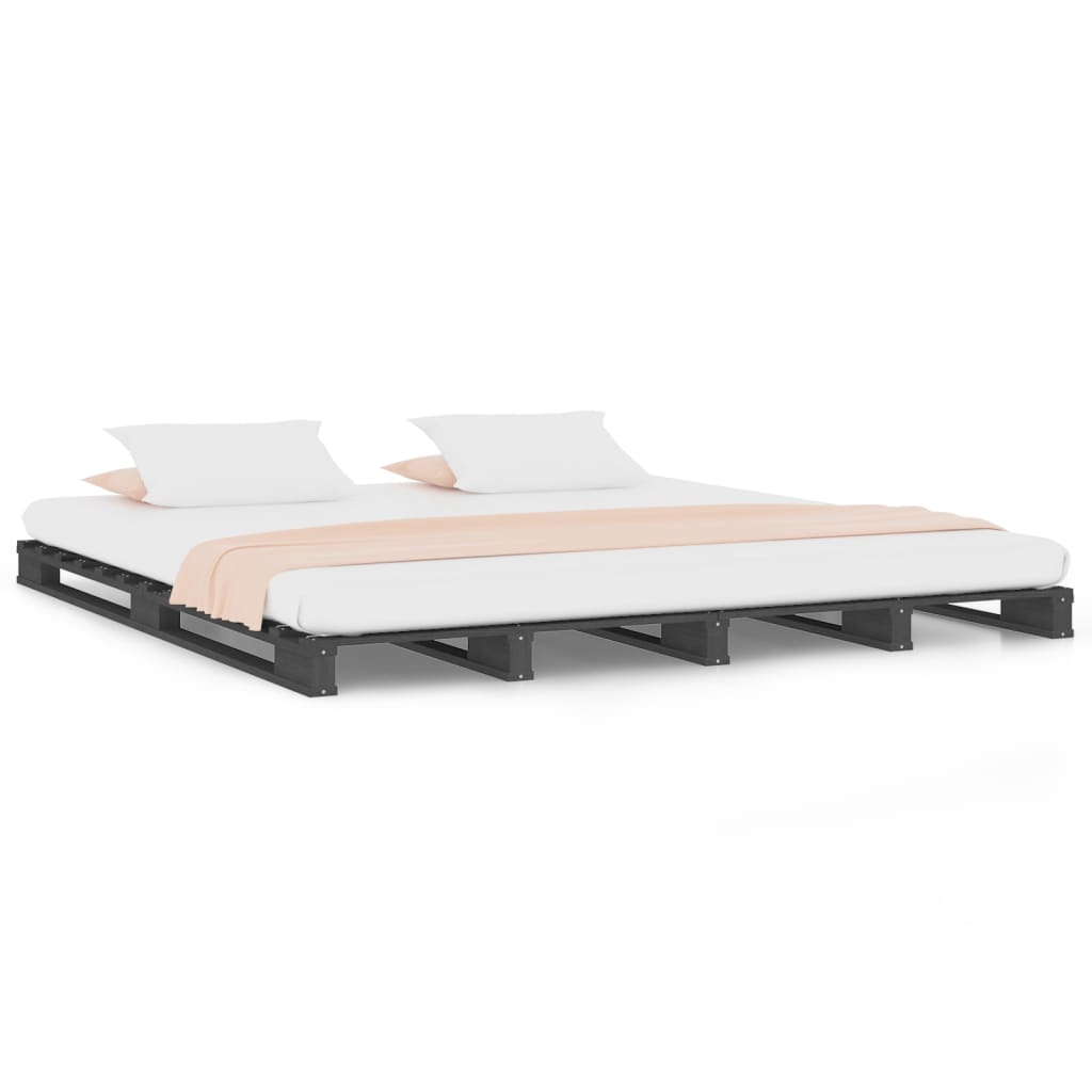 vidaXL Cama de palets madera maciza de pino gris 120x200 cm