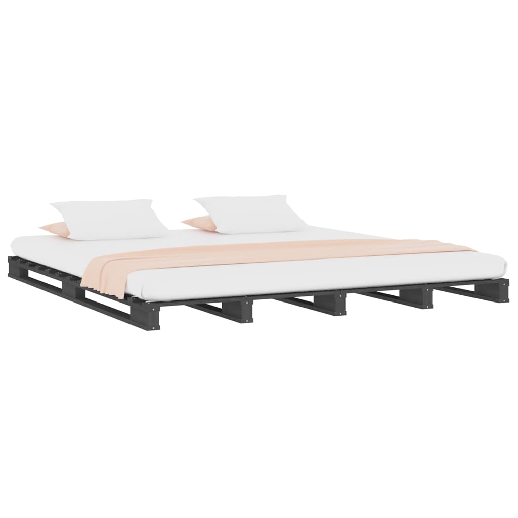 vidaXL Cama de palets madera maciza de pino gris 120x200 cm